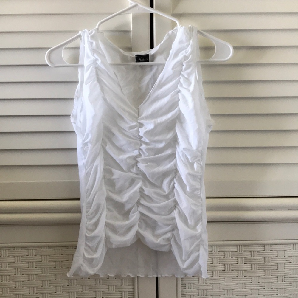 Hottie Large White Boho Sheer tank top shirt vtg